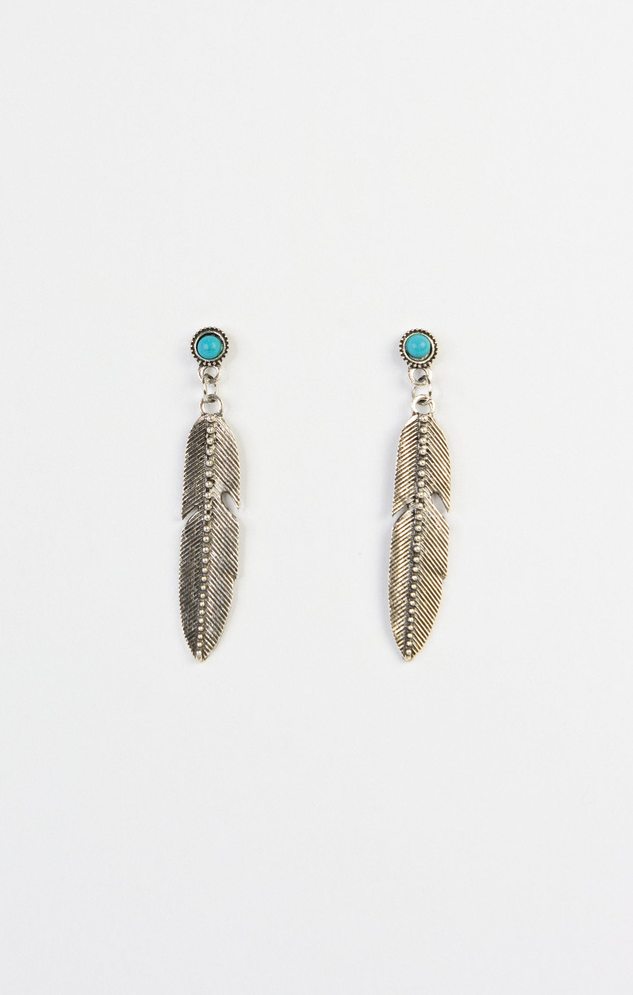 indigo drop feather studs, drop earrings, silver, feather