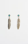 indigo drop feather studs, drop earrings, silver, feather