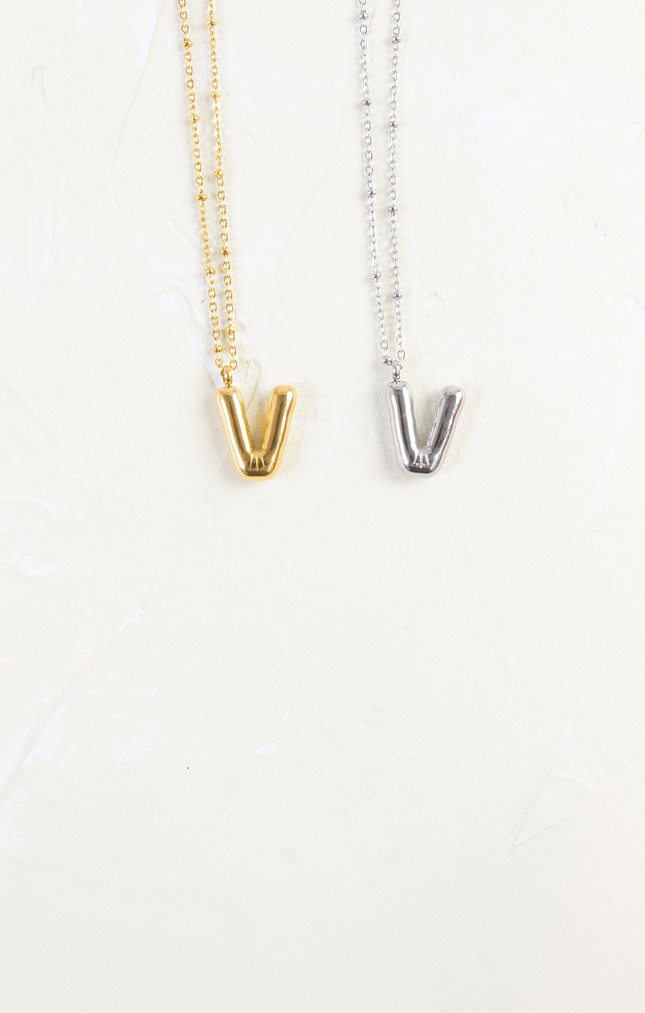 Shop At Grace, Ivy Cloud Letter Necklace, letter V, silver and gold 