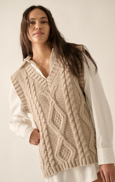 Jamie Cable Vest, light mocha, sleeveless, v-neck, cable knit, sweater vest