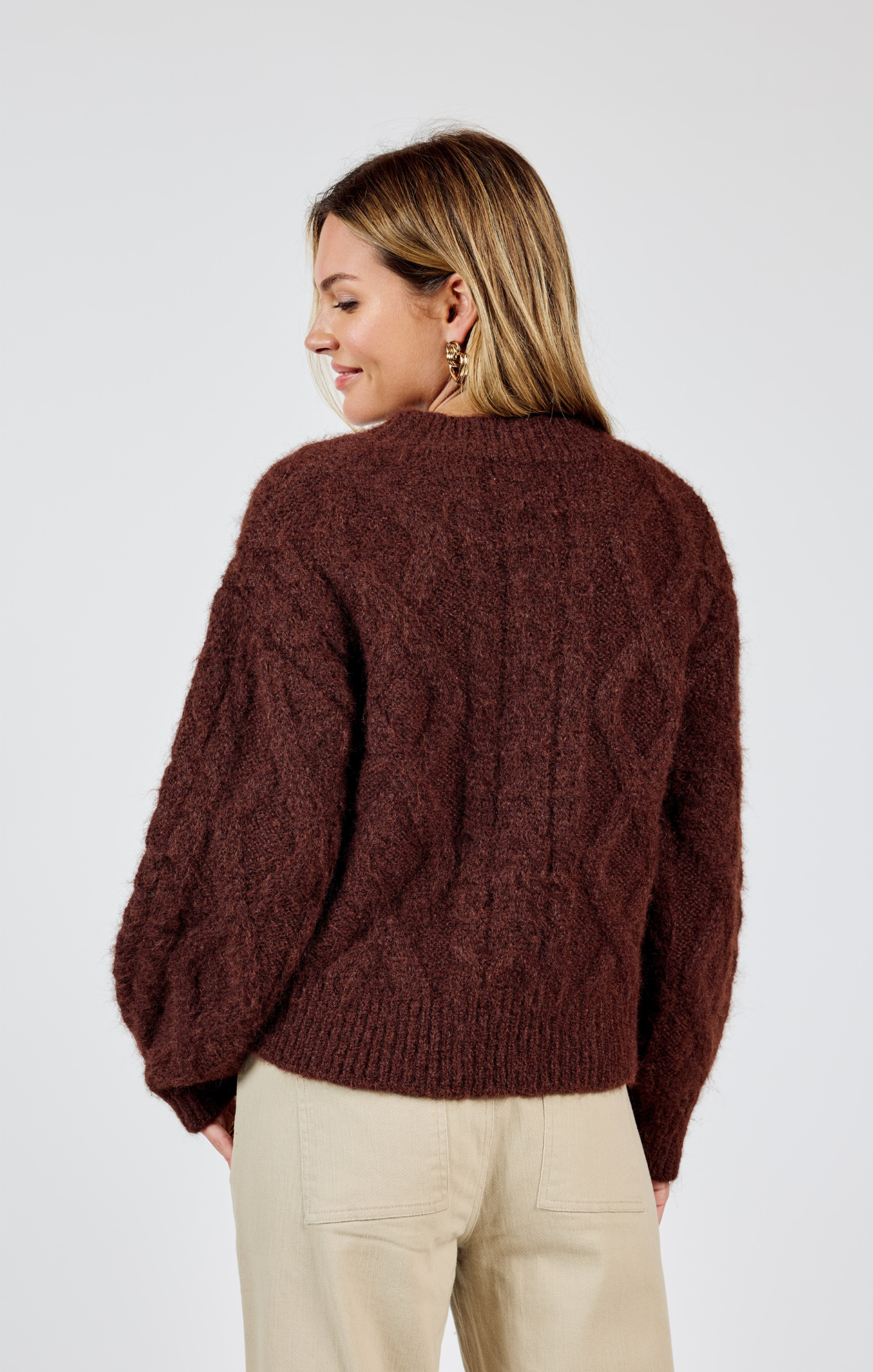 Shop At Grace, Join Hands Knit Sweater, brown, cable knit, full length, oversized fit, long sleeves