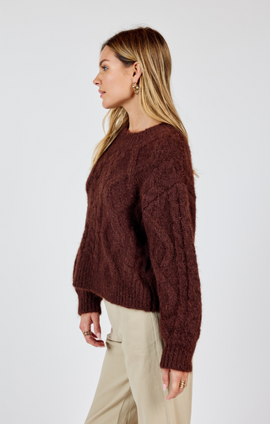 Shop At Grace, Join Hands Knit Sweater, brown, cable knit, full length, oversized fit, long sleeves