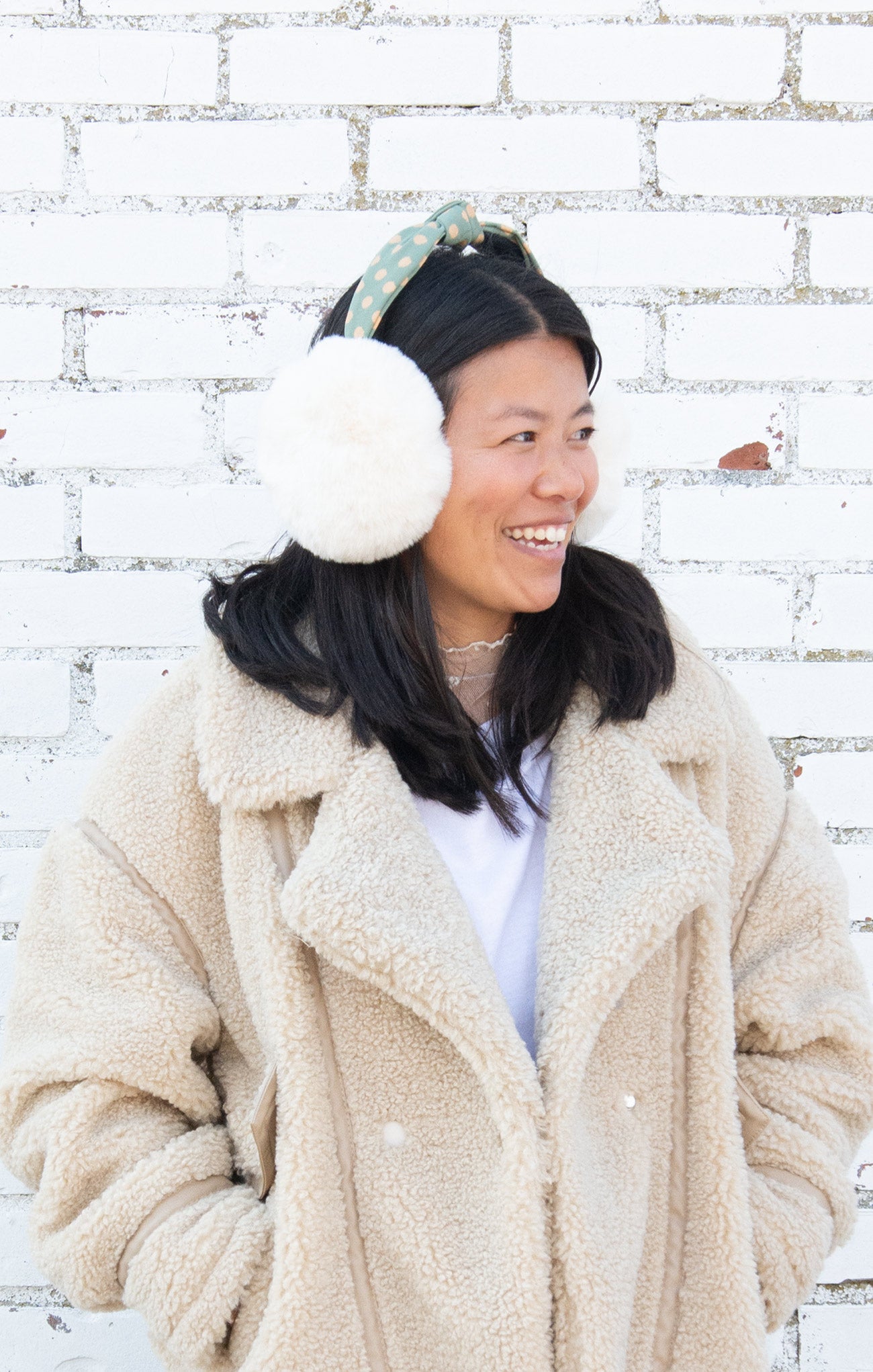 Shop At Grace, Knotty & Nice Earmuff, olive, polka dot band, faux fur earmuffs, winter accessories 