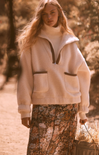 Kylee Sherpa Pullover, color coconut milk, half zip, two front pockets, sherpa fabric