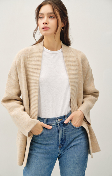 Lenora Cardigan, oatmeal, open cardigan, longs sleeves, everyday wear, heathered cardigan