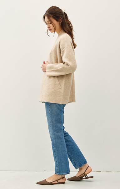 Lenora Cardigan, oatmeal, open cardigan, longs sleeves, everyday wear, heathered cardigan