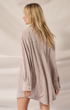 Shop At Grace, Livia Velvet Shirt Dress, silver grey, long sleeves, collared blouse, button closure