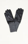 Shop At Grace, Long Rib Faux Leather Gloves, black, weathered knit cuffs, faux leather