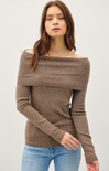 Loretta Off Shoulder Sweater, chestnut, long sleeves, sweater, off the shoulder