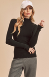 Marcey Sweater, black, turtleneck neck, ruffled edges, ribbed material, layering piece 