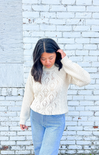 Sop At Grace, Maren Sweater, Birch Melange, long sleeve sweater, cable knit, on figure