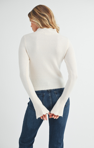 Mea Sweater, color milk, lace detail on collar, flare sleeves, full length, sweater