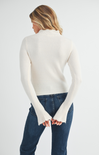 Mea Sweater, color milk, lace detail on collar, flare sleeves, full length, sweater