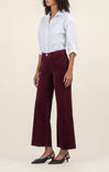 KUT Meg High Rise Fab AB Wide Leg Pant, color dark plum, slight crop, high waist, button closure, side