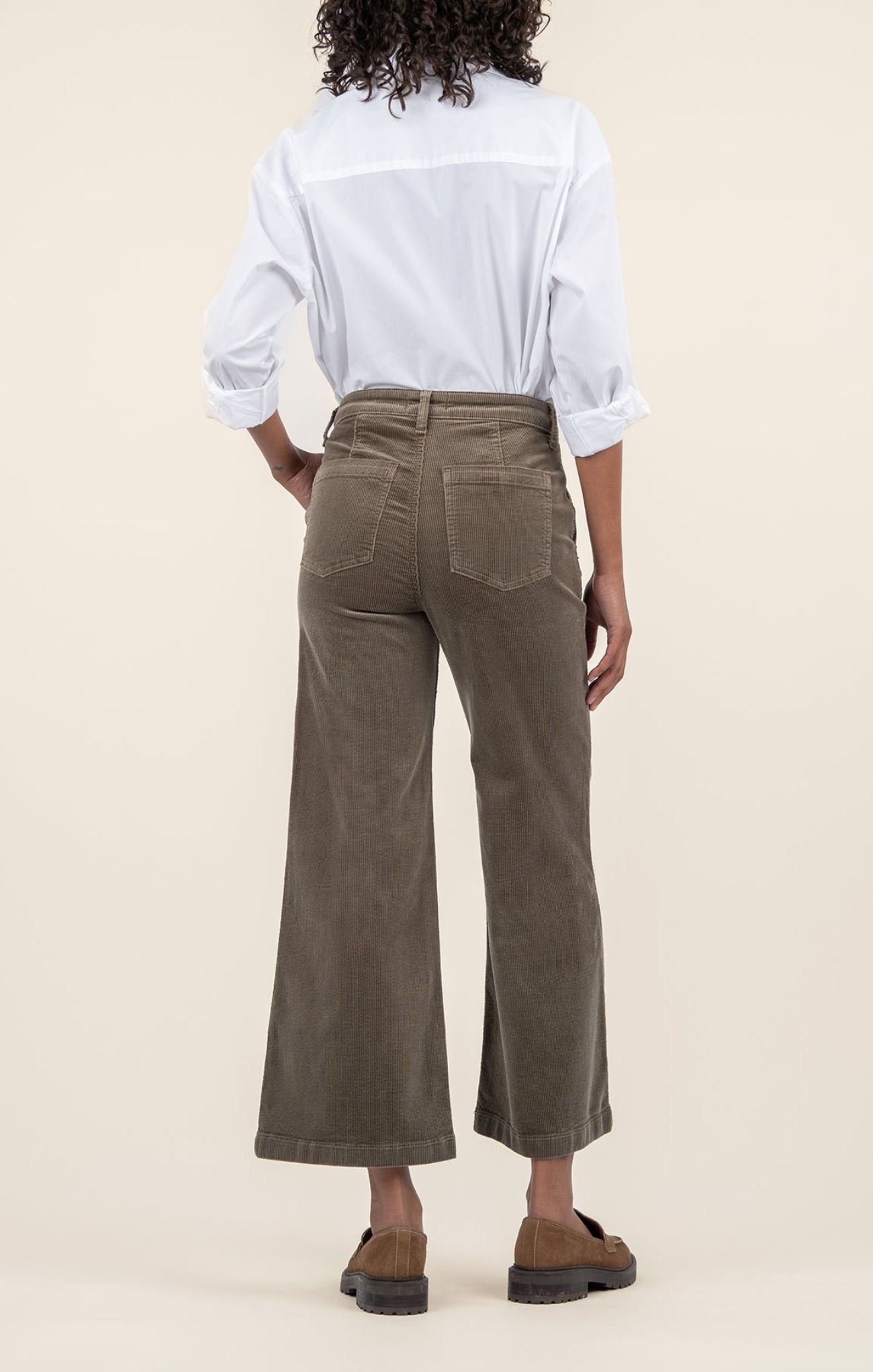 KUT Meg Corduroy Wide Leg Pant, color Olive, cropped, wide leg, cords, back