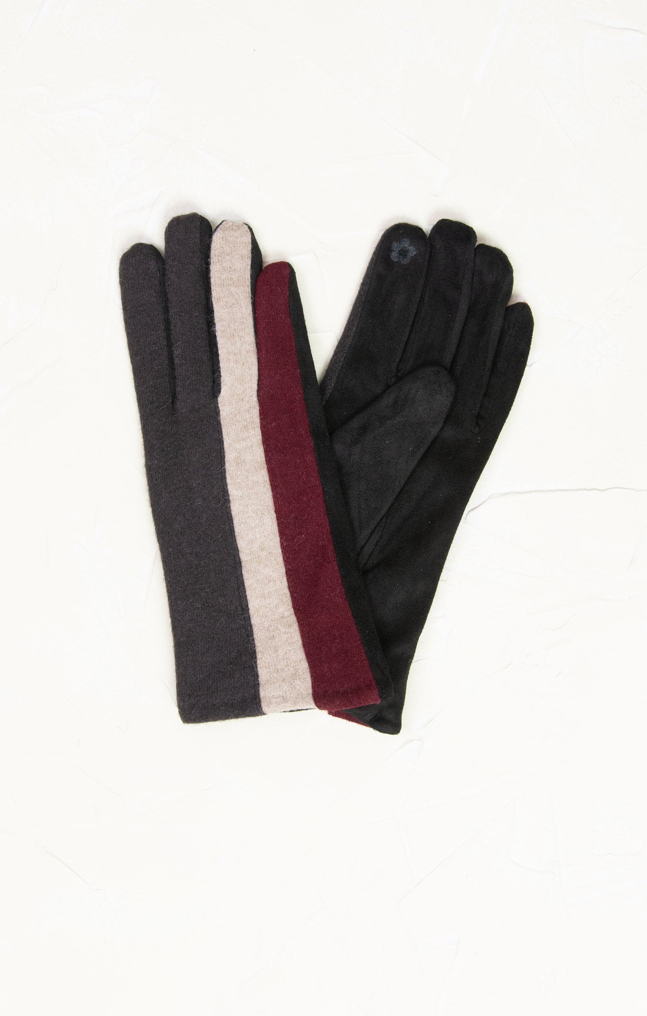 Shop At Grace, Minimal Color Block Gloves, Burgundy, tripe detail, gloves