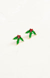 Shop At Grace, Mistletoe Stud Earrings, holiday studs, green and red, gold