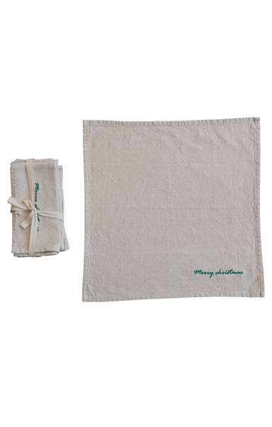 Shop At Grace, Napkins w/ Embroidered Merry Christmas, set of 4 napkins