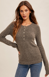 Naya Henley Top, charcoal, long sleeves, everyday basic, button detail 