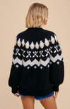 Shop At Grace, Door Fairisle Sweater, black, high neck, long sleeves, faire isle pattern 