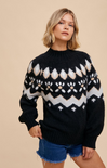 Shop At Grace, Door Fairisle Sweater, black, high neck, long sleeves, faire isle pattern 