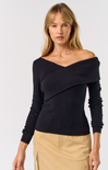 Nyomi Fold Over Sweater, black, off the shoulder, full length, long sleeves