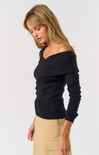 Nyomi Fold Over Sweater, black, off the shoulder, full length, long sleeves