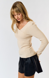 Nyomi Fold Over Sweater, natural, off the shoulder, full length, long sleeves