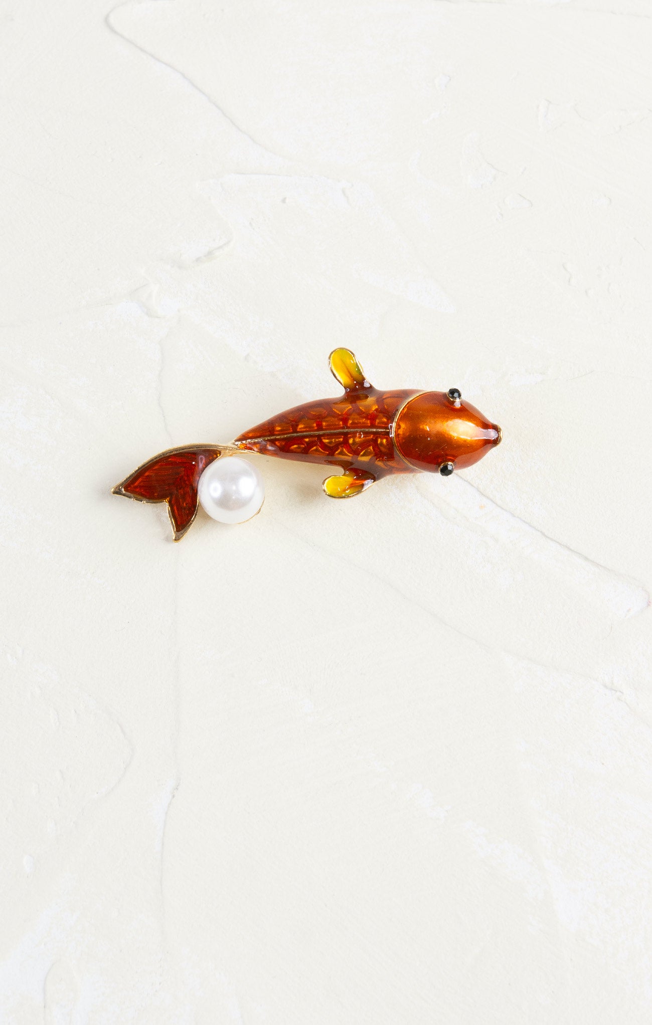 Shop At Grace, Orange Coi With Pearl brooch, orange enamel and faux pearl