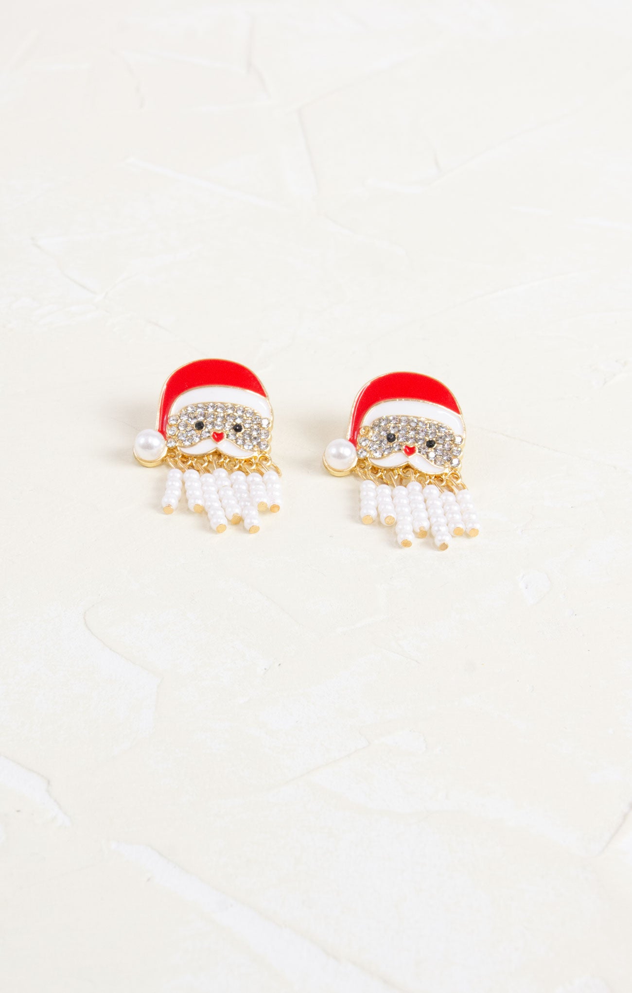 Shop At Grace, Pearly White Santa Claus Studs, holiday studs, Christmas studs, pearls and red