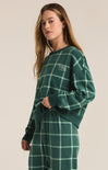 Plaid LS Top, Z-Supply, noble fir, pajama top, plaid pattern, "Merry" detail