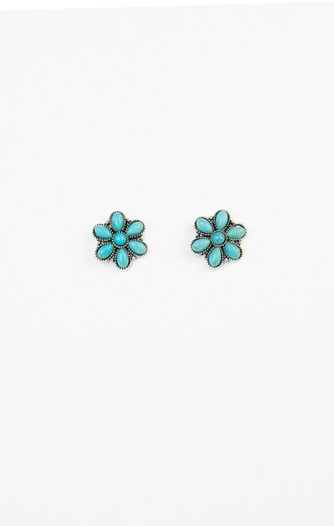 poppy bohemian western studs, blue flower, earrings