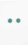 poppy bohemian western studs, blue flower, earrings