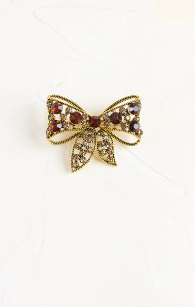 Shop At Grace, Retro Glitz Bow Brooch, red and gold