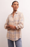 River Plaid Button Up - PLaid button down, long sleeve, white and blue