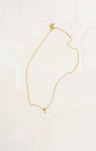 Shop At Grace, Samantha Tiny Cross Necklace, gold, staple necklace