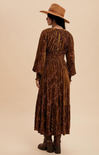 shop at grace, Savanna Velvet Dress, mocha, v-neck,long sleeves, cinches wrists, maxi dress