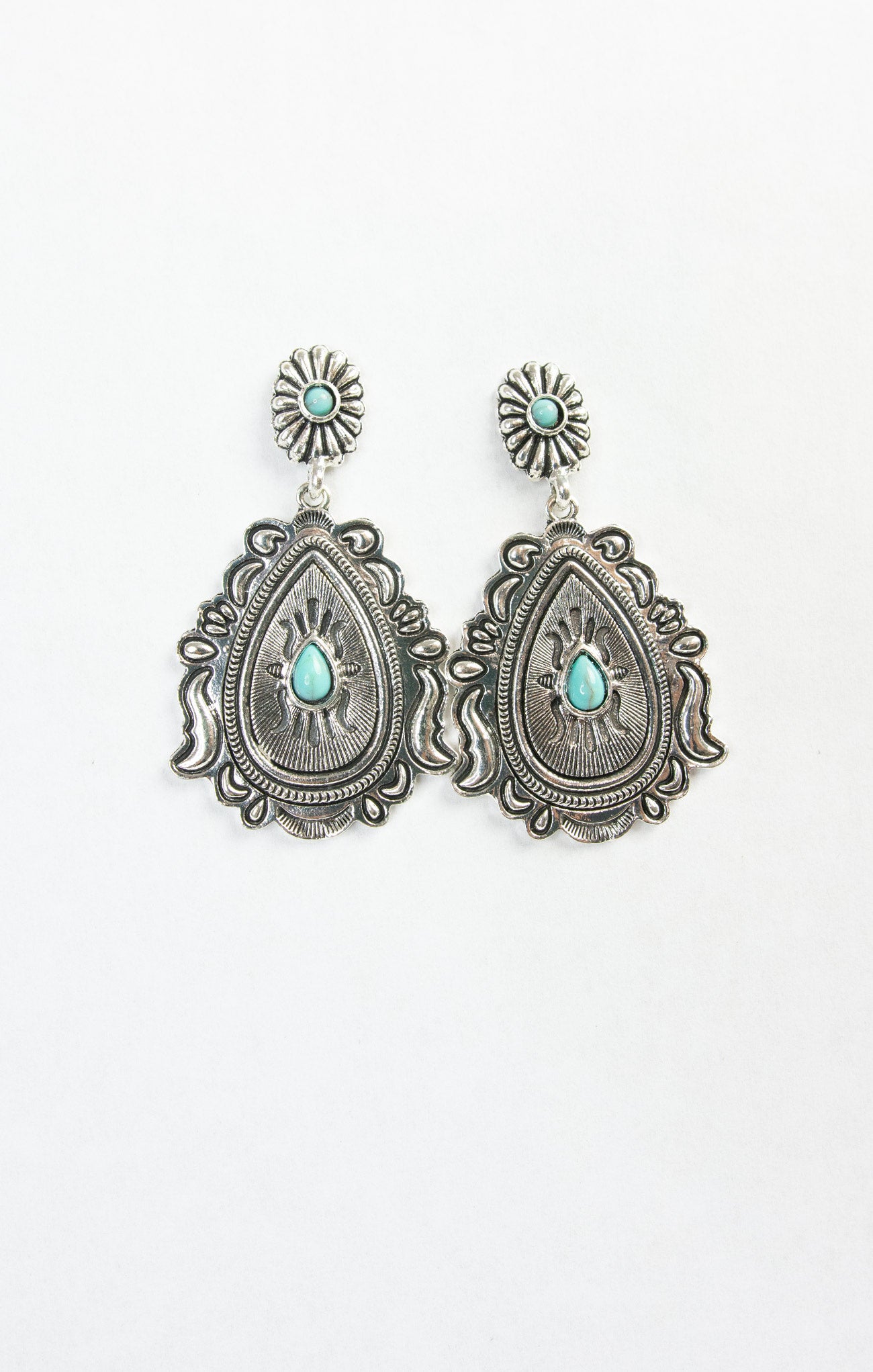 Taylor Adorned Turquoise Earrings, stud backing, drop earrings, silver, western style