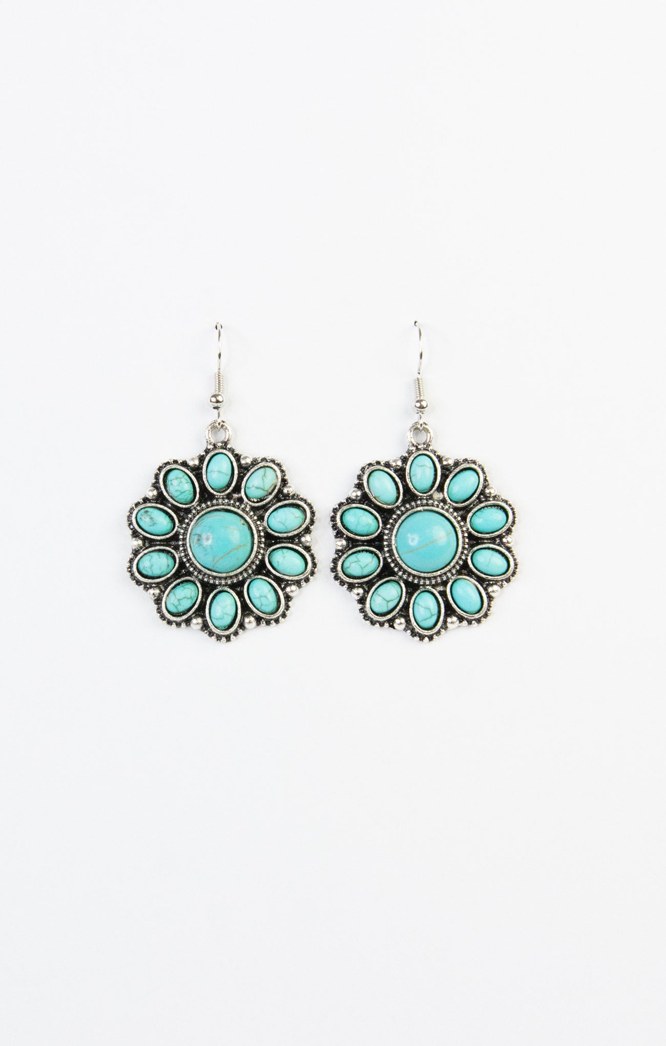 Scarlett Boho Turquoise Flower Earrings, turquoise, flower pattern, drop earrings