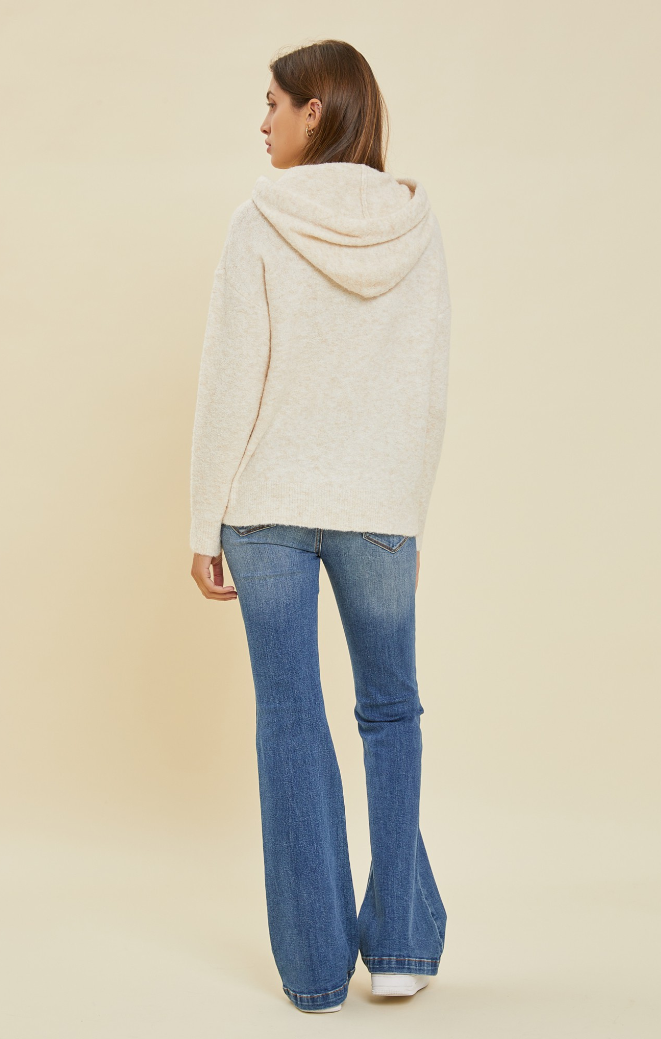 Shop At Grace, Scout Knit Hoodie, oatmeal, hood, full length, heathered fabric, drawstring hoodie