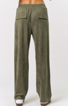 Scout Suede Pants, olive, drawstring waist, two front pockets, suede pants