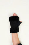 Shop At Grace, Sheepskin Shearling Fingerless Gloves, black, fingerless mittens, on hand