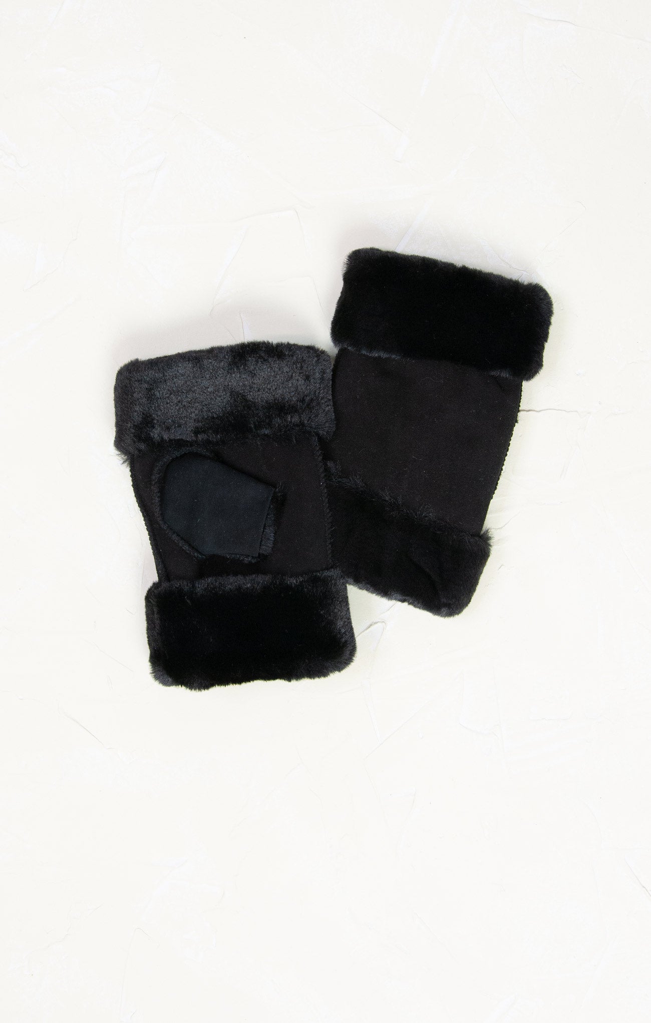 Shop At Grace, Sheepskin Shearling Fingerless Gloves, black, fingerless mittens