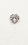 Shell & Pearl Brooch, silver, pearl detail, rhinestoned, nautical 