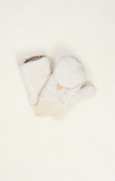 shop at grace, sherpa flip mittens, ivory, sherpa fabric, flip mittens