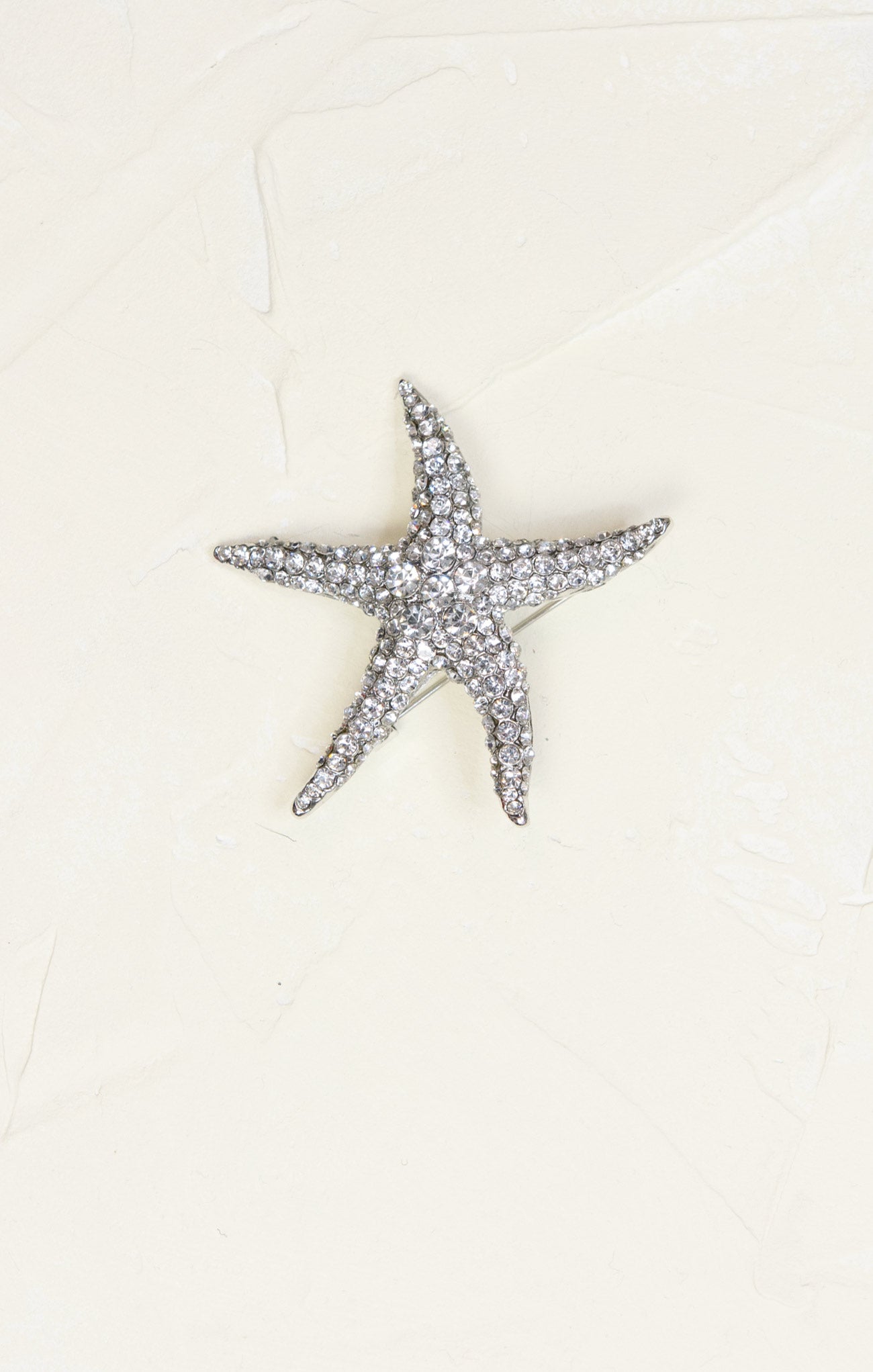 Silver Glitz Starfish Brooch, rhinestone, silver hardware