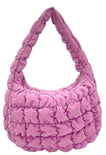 small quilted bag, bubble gum pink, zipper closure, top handle