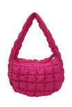 small quilted bag, fuschia, zipper closure, top handle