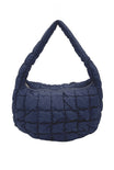 small quilted bag, navy, zipper closure, top handle