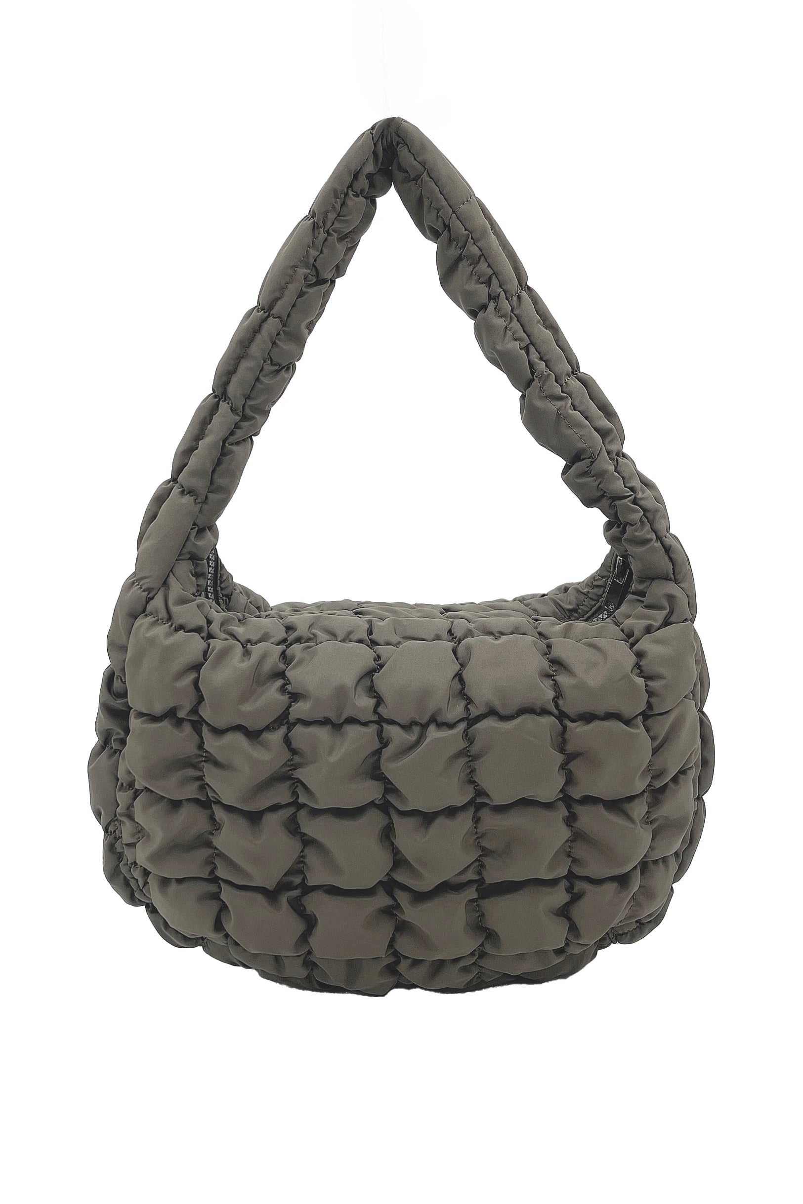 small quilted bag, olive, zipper closure, top handle